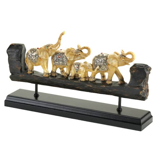 13.5" Carved Elephant Family Décor Accent
